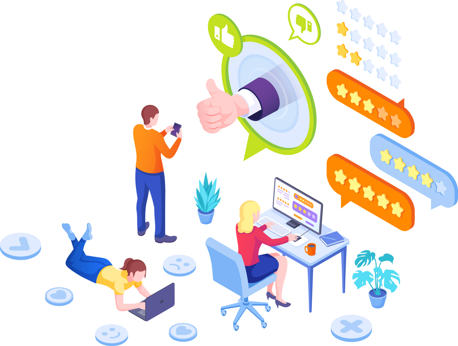 Feedback Customer Survey, Review Opinion Isometric